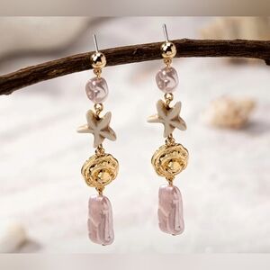NEW! 2 For 25$ Elegant Gold and Pink Starfish Earrings